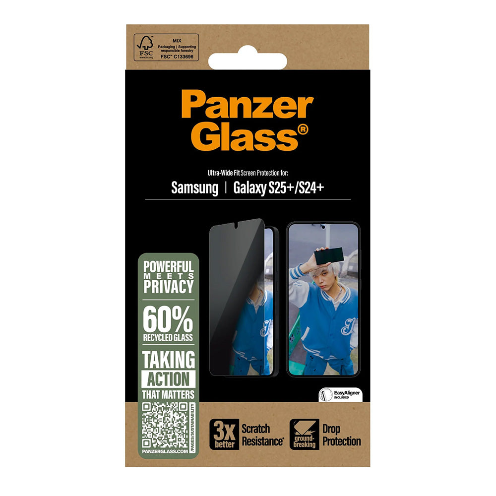 Film de protection écran Privacy PanzerGlass Ultra-Wide Fit pour Samsung Galaxy S25+ S936 / S24+ S926, Verre Trempé, Full Glue