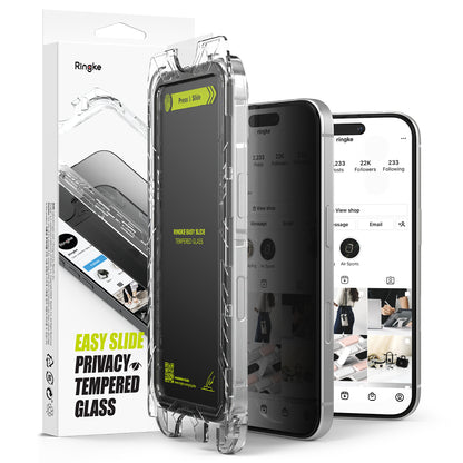 Schutzfolie Privacy Ringke Easy Slide für Apple iPhone 16 Plus / 15 Plus, gehärtetes Glas, Vollkleber, Set mit 2 Stück