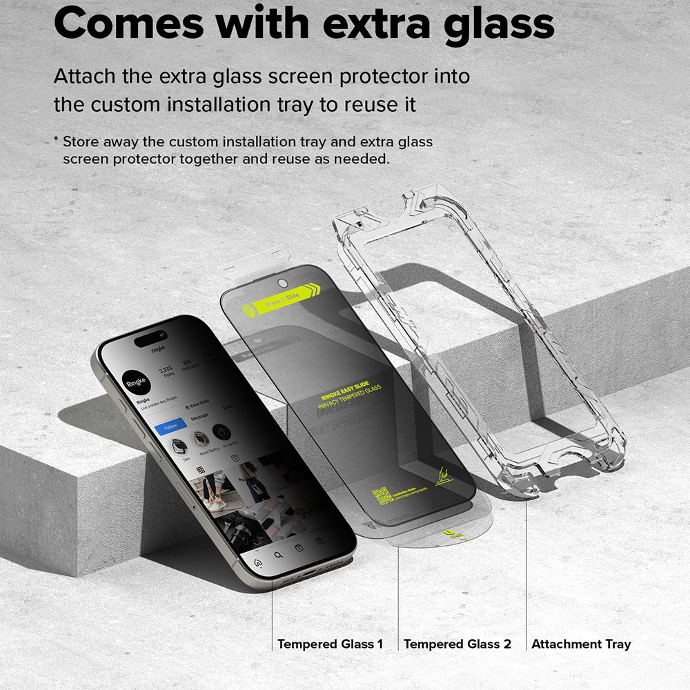 Schutzfolie Privacy Ringke Easy Slide für Apple iPhone 16 Plus / 15 Plus, gehärtetes Glas, Vollkleber, Set mit 2 Stück