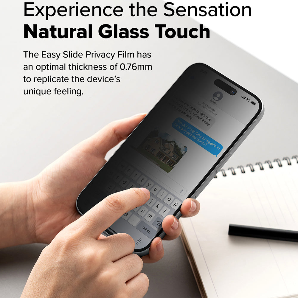 Schutzfolie Privacy Ringke Easy Slide für Apple iPhone 16 Plus / 15 Plus, gehärtetes Glas, Vollkleber, Set mit 2 Stück