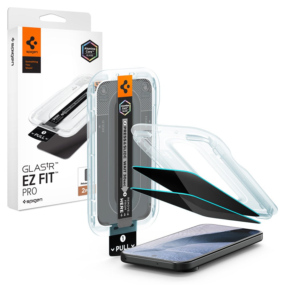 Privacy-Schutzfolie Spigen GlastR EZ FIT Pro für Google Pixel 11 / 10, gehärtetes Glas, Vollkleber, 2er-Set AGL11546