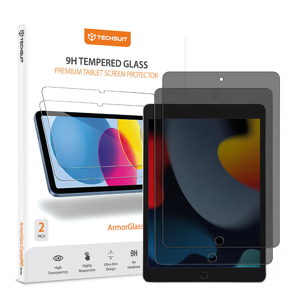 Film de protection d'écran Privacy Techsuit ArmorGlass CrystalHD pour Apple iPad 10.2 (2021), Verre trempé, Collage intégral, Lot de 2 pièces