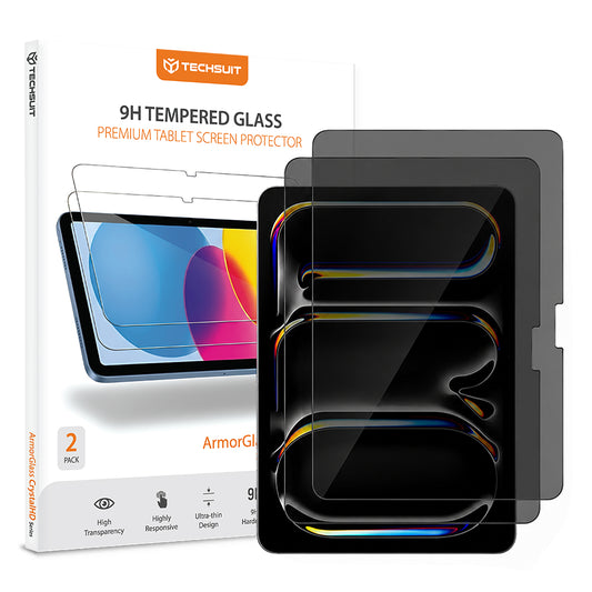 Film de protection d'écran Privacy Techsuit ArmorGlass CrystalHD pour Apple iPad Air 13 (2026), Verre trempé, Collage intégral, Lot de 2 pièces