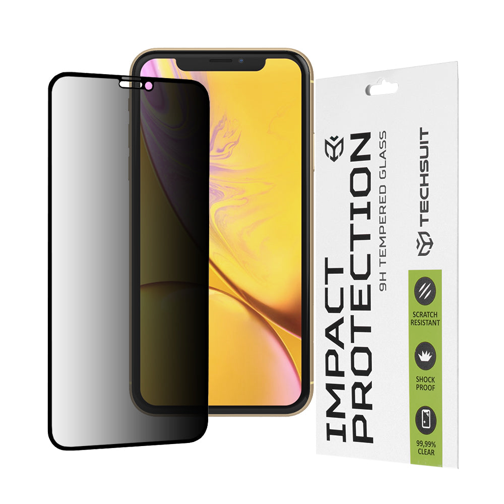 Privacy Techsuit Displayschutzfolie für Apple iPhone 11 / XR, gehärtetes Glas, Full Glue, 111D