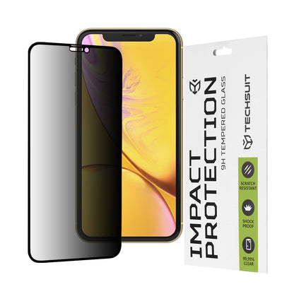 Privacy Techsuit Displayschutzfolie für Apple iPhone 11 / XR, gehärtetes Glas, Full Glue, 111D