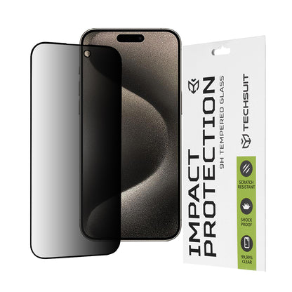 Film de protection d'écran Privacy Techsuit pour Apple iPhone 15 Pro Max, Verre trempé, Full Glue, 111D
