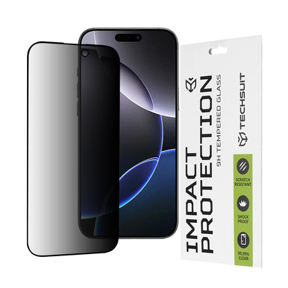 Privacy Techsuit Displayschutzfolie für Apple iPhone 16 Pro Max, gehärtetes Glas, Full Glue, 111D