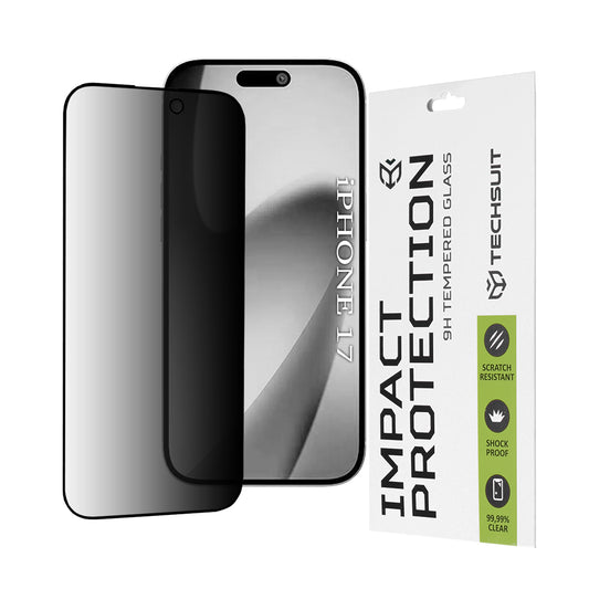 Schutzfolie Privacy Techsuit für Apple iPhone 17, gehärtetes Glas, Full Glue, 111D