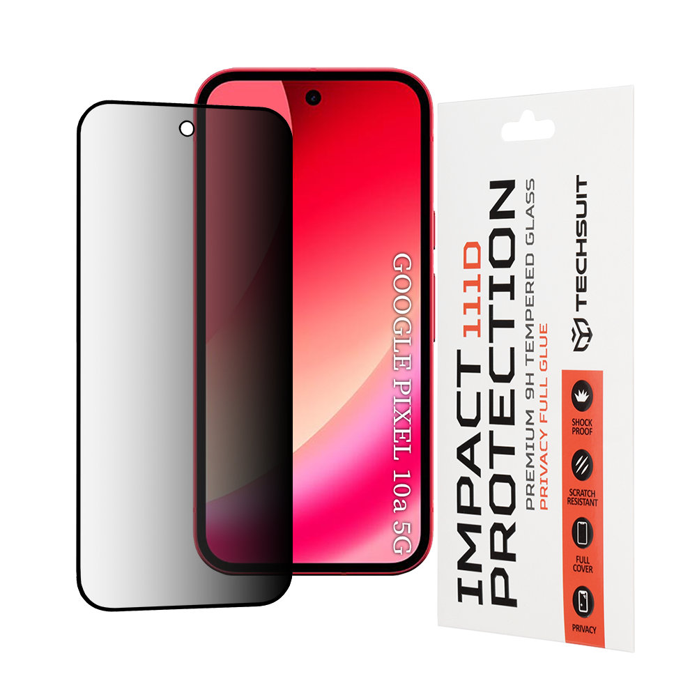 Schutzfolie Privacy Techsuit für Google Pixel 10a, gehärtetes Glas, Full Glue, 111D