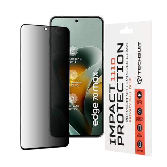 Privacy-Schutzfolie Techsuit für Motorola Edge 70 Max, gehärtetes Glas, Full Glue, 111D