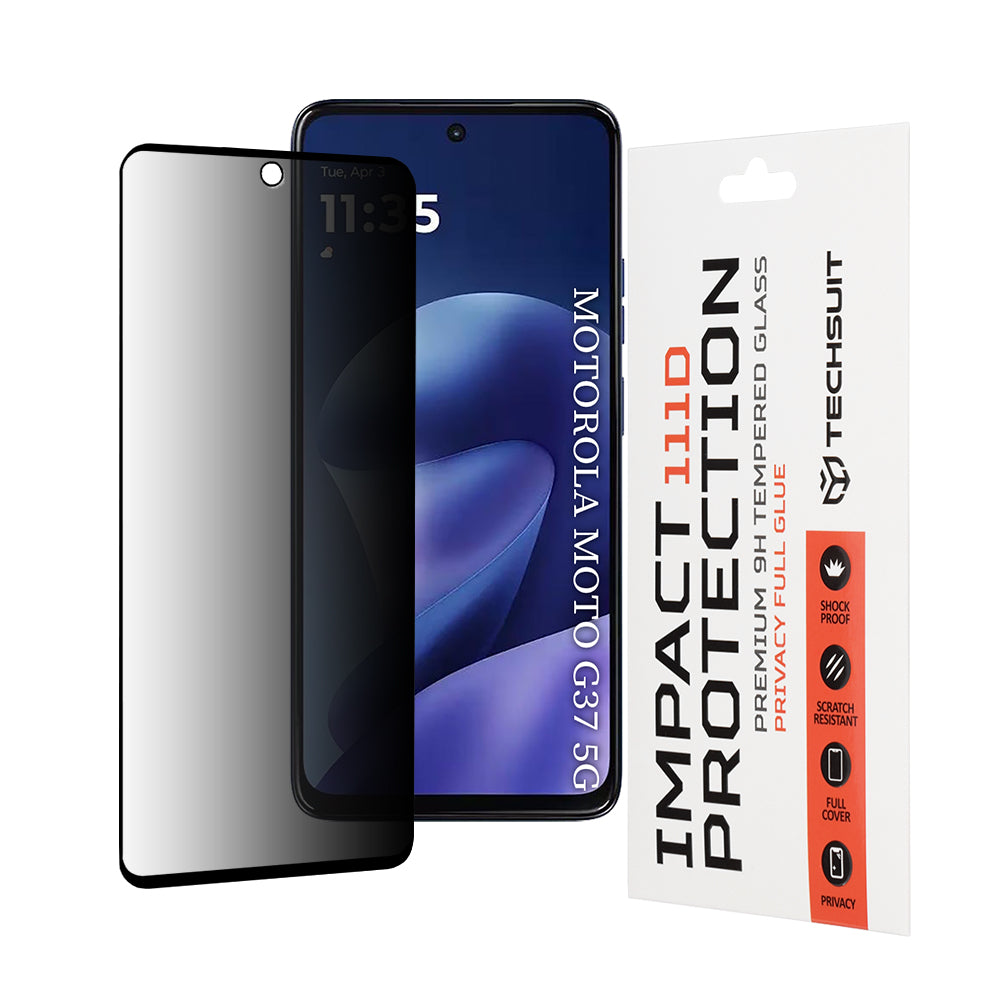 Privacy Techsuit Displayschutzfolie für Motorola Moto G47 / G37 Power / G37, gehärtetes Glas, Full Glue, 111D