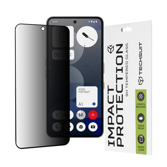 Privacy Techsuit Displayschutzfolie für Nothing Phone (3a) / Phone (3a) Pro, gehärtetes Glas, Full Glue, 111D