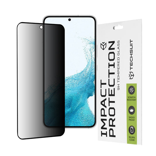 Privacy Techsuit Displayschutzfolie für Samsung Galaxy S23 S911 / S22 5G S901, gehärtetes Glas, Full Glue, 111D