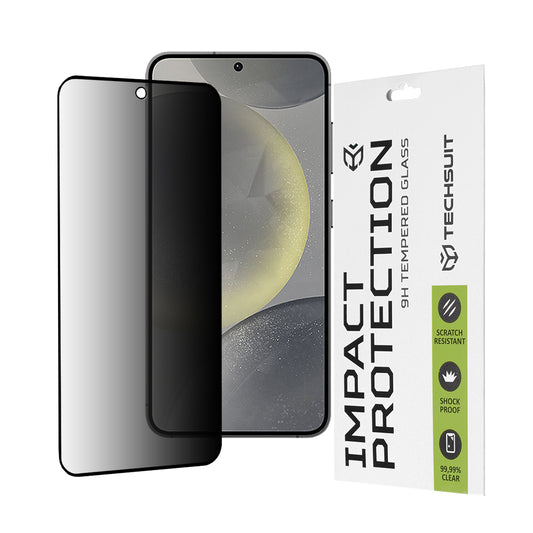 Privacy Techsuit Displayschutzfolie für Samsung Galaxy S25 S931 / S24 S921, gehärtetes Glas, Full Glue, 111D