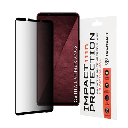 Privacy Techsuit Displayschutzfolie für Sony Xperia 1 VIII, gehärtetes Glas, Full Glue, 111D