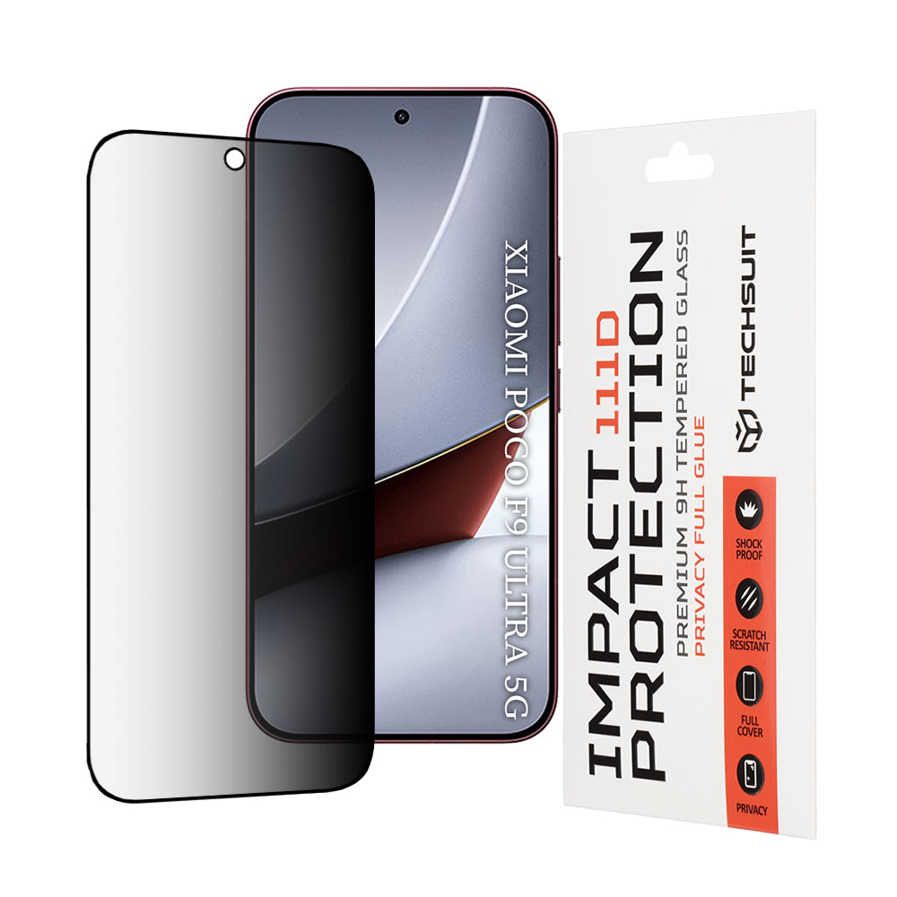 Film de protection d’écran Privacy Techsuit pour Xiaomi Poco F9 Ultra, verre trempé, adhésif intégral, 111D