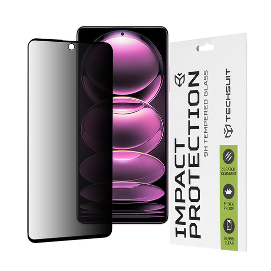 Film de protection d'écran Privacy Techsuit pour Xiaomi Poco X5 Pro / Redmi Note 12 Pro 5G / Note 12 Pro+, Verre Trempé, Collage Complet, 111D