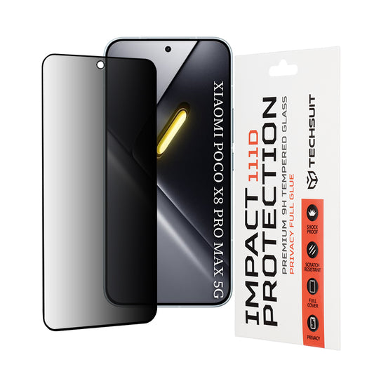 Film de protection écran Privacy Techsuit pour Xiaomi Poco X8 Pro Max, Verre Trempé, Full Glue, 111D