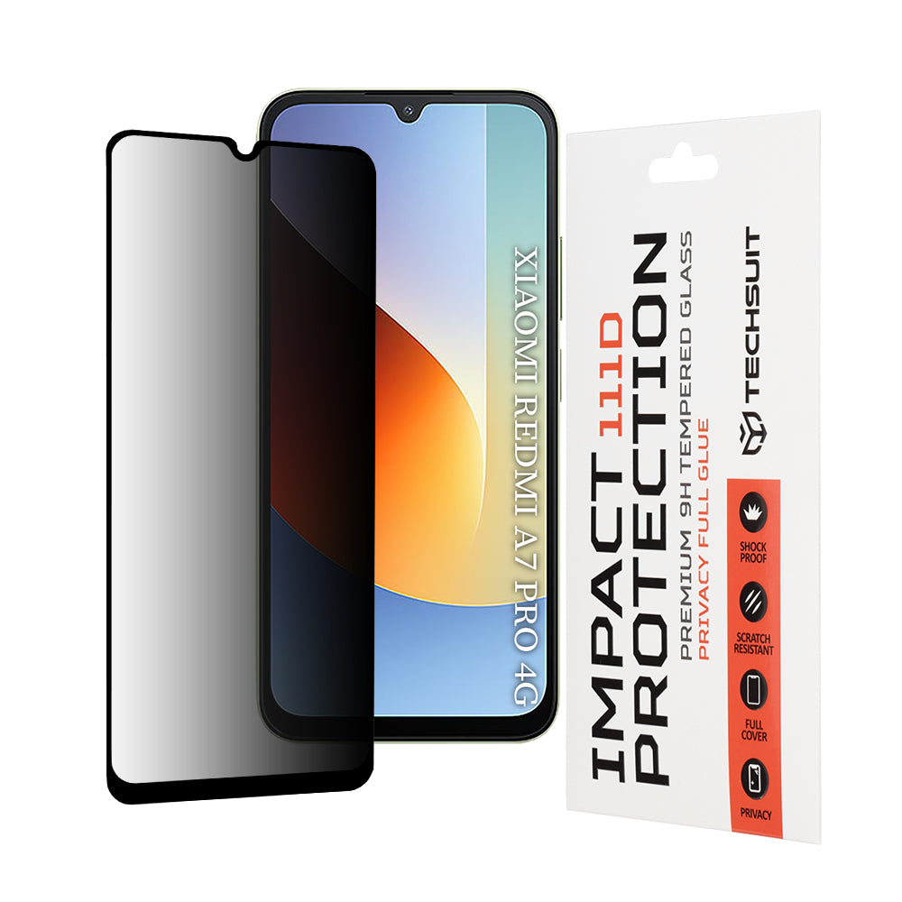 Privacy Techsuit Screen Protector for Xiaomi Redmi A7 Pro 4G, Tempered Glass, Full Glue, 111D