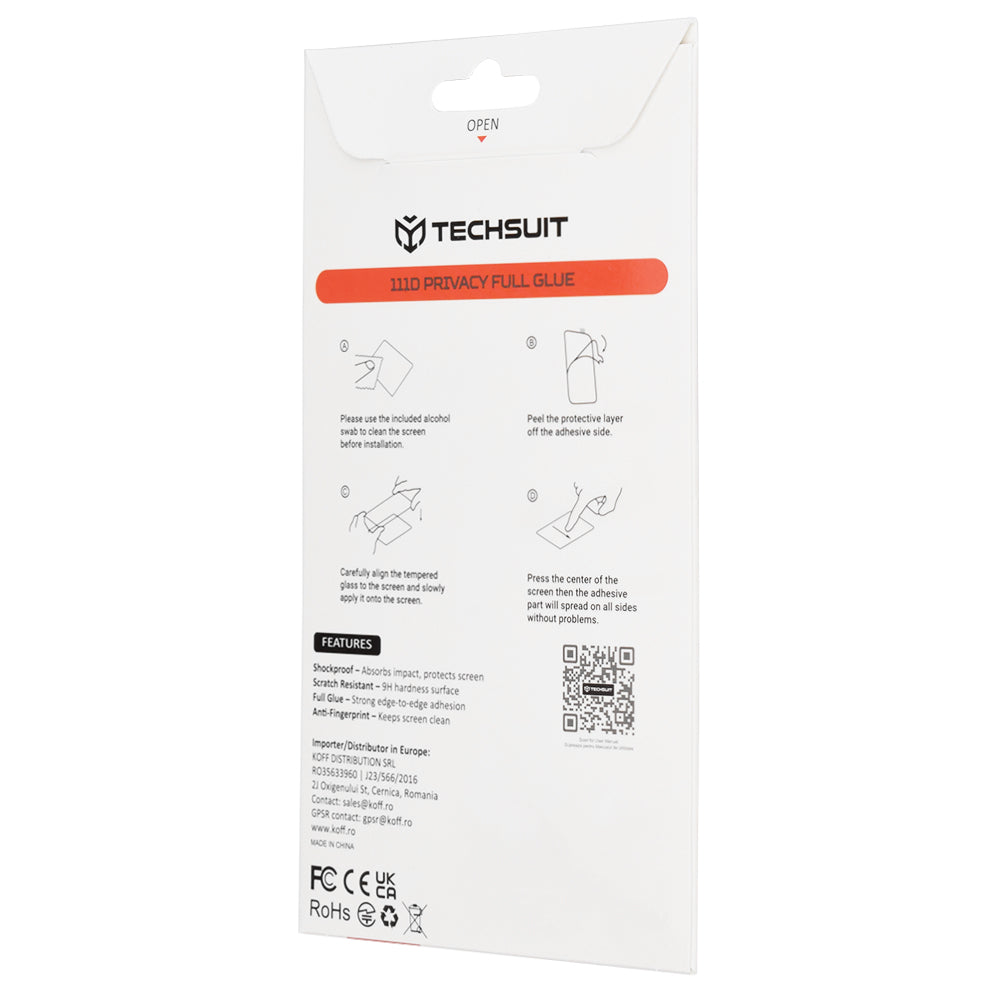 Privacy Techsuit Screen Protector for Xiaomi Redmi A7 Pro 4G, Tempered Glass, Full Glue, 111D