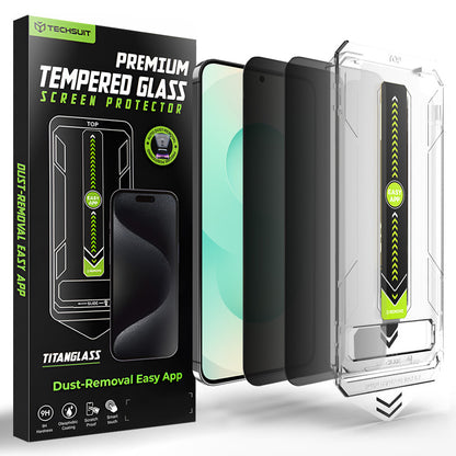 Schutzfolie Privacy Techsuit TitanGlass CrystalHD für Samsung Galaxy S26 Plus S947, gehärtetes Glas, Full Glue, Set mit 2 Stück.