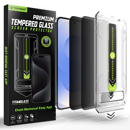 Schutzfolie Privacy Techsuit TitanGlass CrystalHD für Samsung Galaxy S26, gehärtetes Glas, Full Glue, Set mit 2 Stück