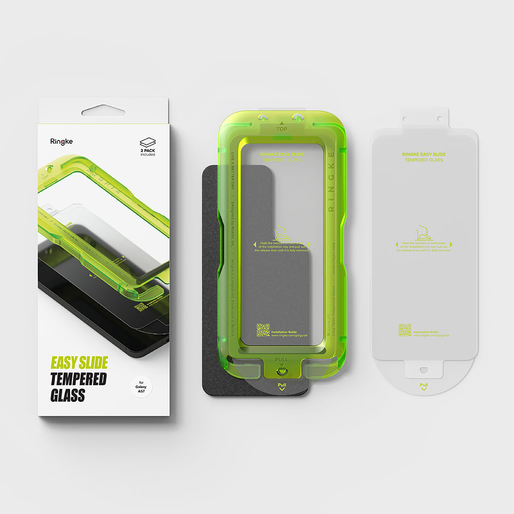 Film de protection d'écran Ringke Easy Slide pour Samsung Galaxy A57 5G, Verre Trempé, Full Glue, Lot de 2 pièces