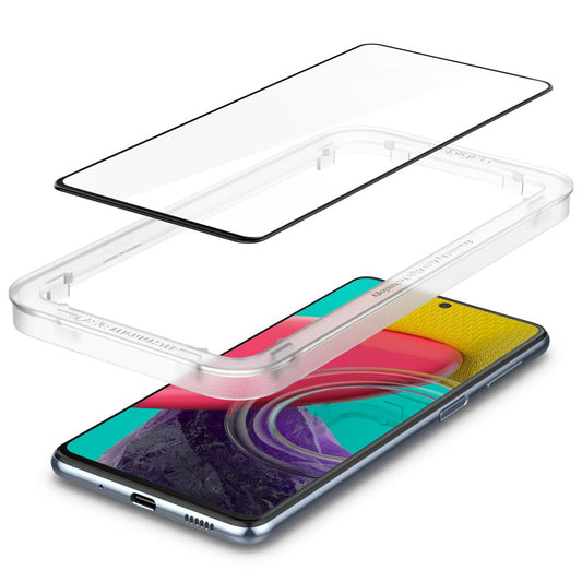 Schutzfolie Spigen GlastR Align Master für Samsung Galaxy M53 M536, gehärtetes Glas, vollflächiger Kleber, Schwarz