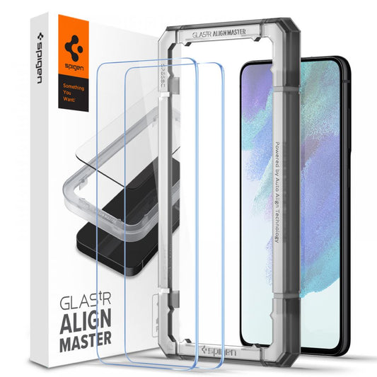 Schutzfolie Spigen GlastR Align Master für Samsung Galaxy S21 FE 5G G990, gehärtetes Glas, Vollkleber, Set mit 2 Stück AGL03088