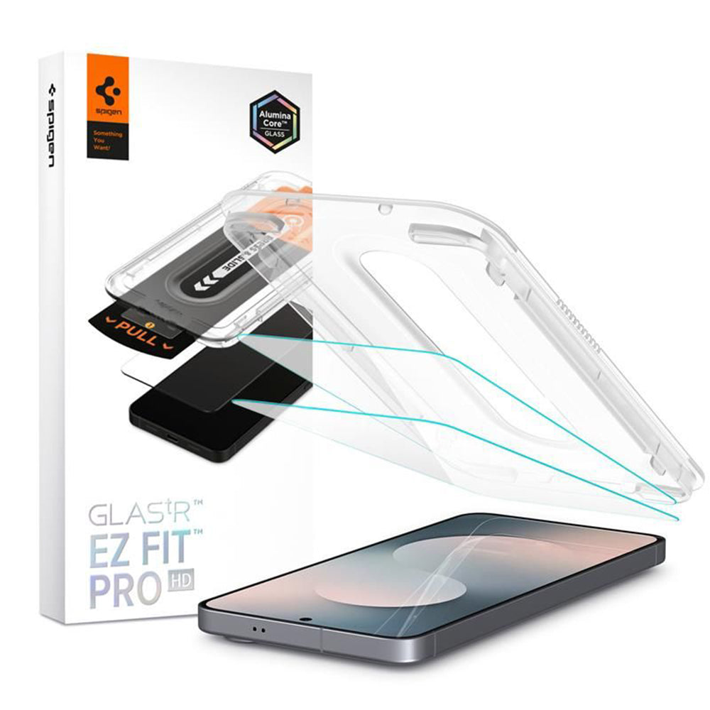 Film de protection écran Spigen GlastR EZ FIT Pro HD pour Samsung Galaxy S25 FE, Verre Trempé, Full Glue, Lot de 2 pièces