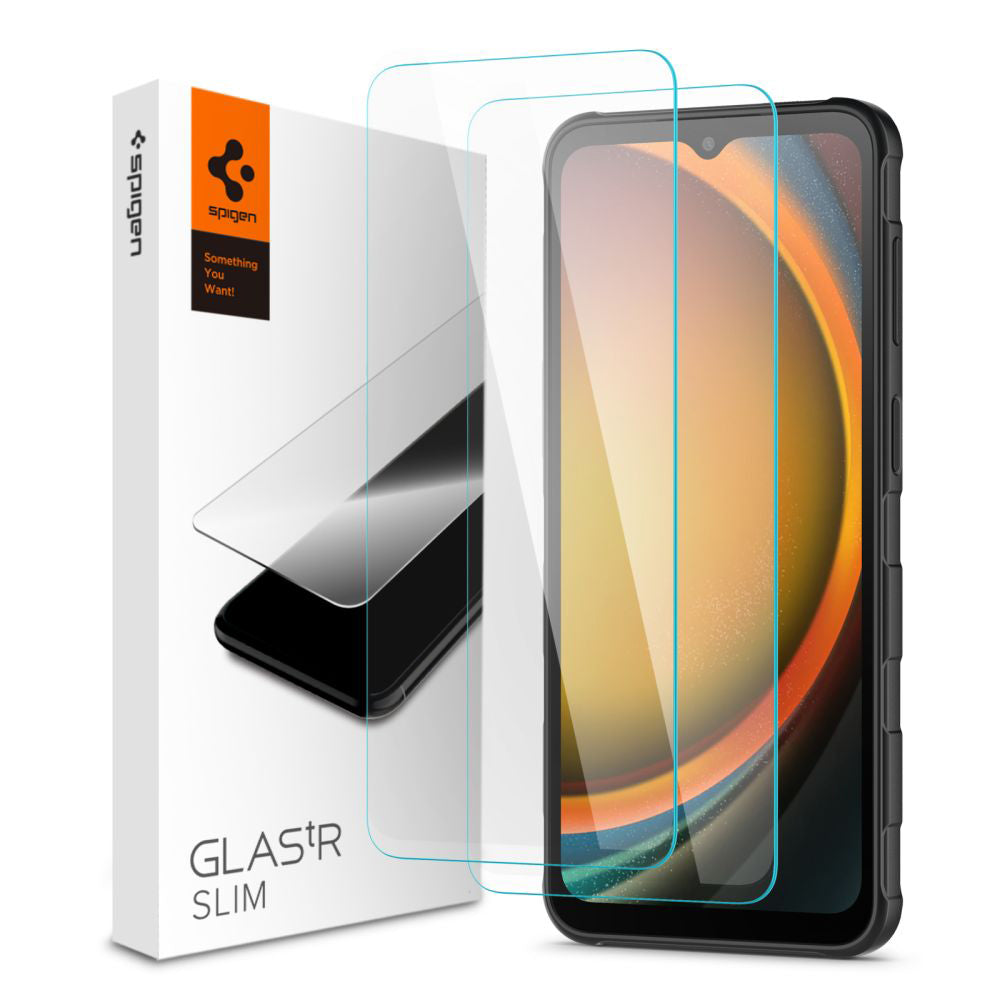 Spigen GlastR Slim Displayschutzfolie für Samsung Galaxy XCover7 Pro / Xcover7 G556, gehärtetes Glas, Full Glue, 2 Stück Set AGL09407