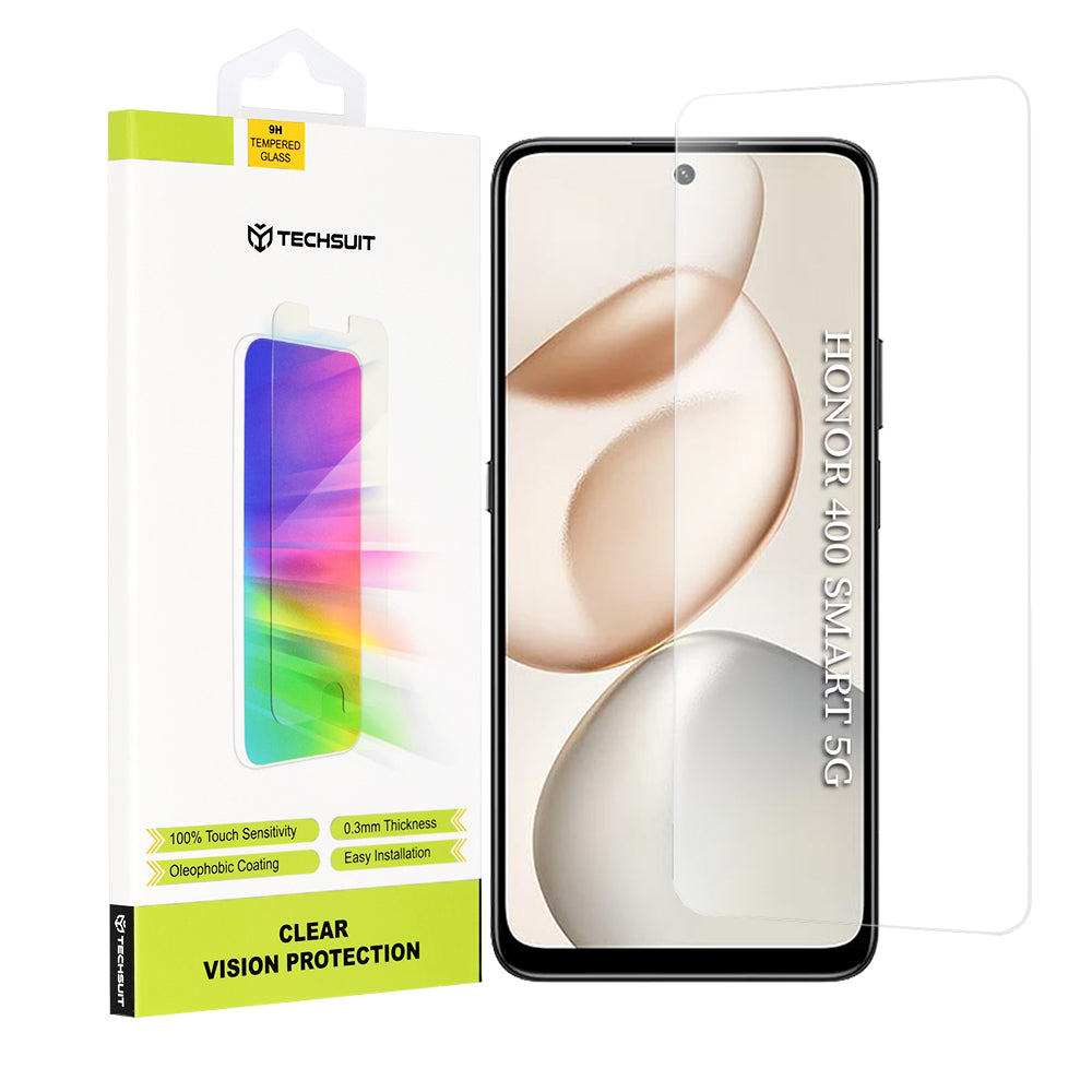 Film de protection d'écran Techsuit Clear Vision pour Honor 400 Smart 4G / X7d 4G / 400 Smart 5G / X7c / 200 Smart, Verre Trempé, Full Glue