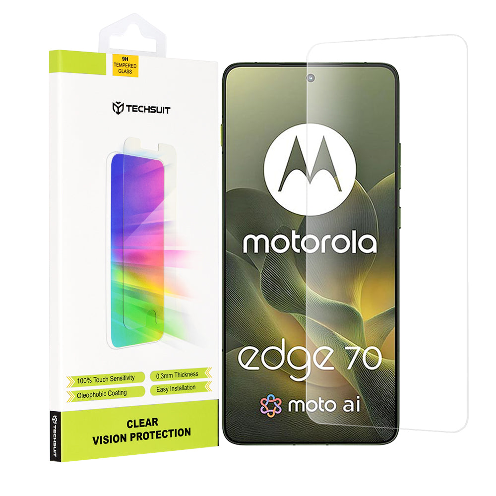 Schutzfolie Techsuit Clear Vision für Motorola Edge 70, gehärtetes Glas, Vollkleber