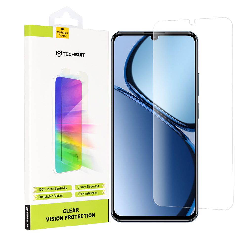 Film de protection d'écran Techsuit Clear Vision pour Realme C63 / C61, Verre Trempé, Full Glue, Transparent