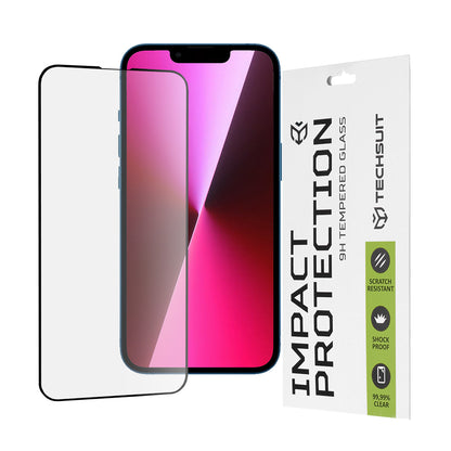 Film de protection d'écran Techsuit M2 pour Apple iPhone 17e / 16e / 14 / 13 Pro, Verre trempé, Full Glue, 111D, Noir