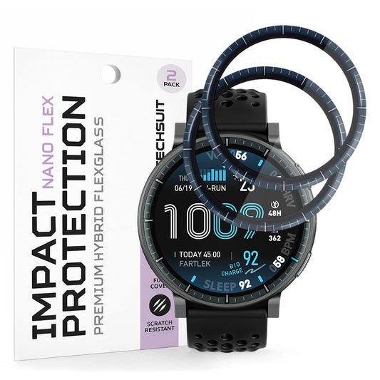 Film de protection d'écran Techsuit Nano Flex pour Amazfit Active Max, Plastique, Set de 2 pièces, Noir
