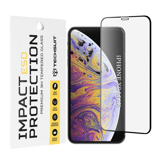 Techsuit Screen Protector Film for Apple iPhone 11 Pro Max / XS Max, Tempered Glass, Full Glue, Black