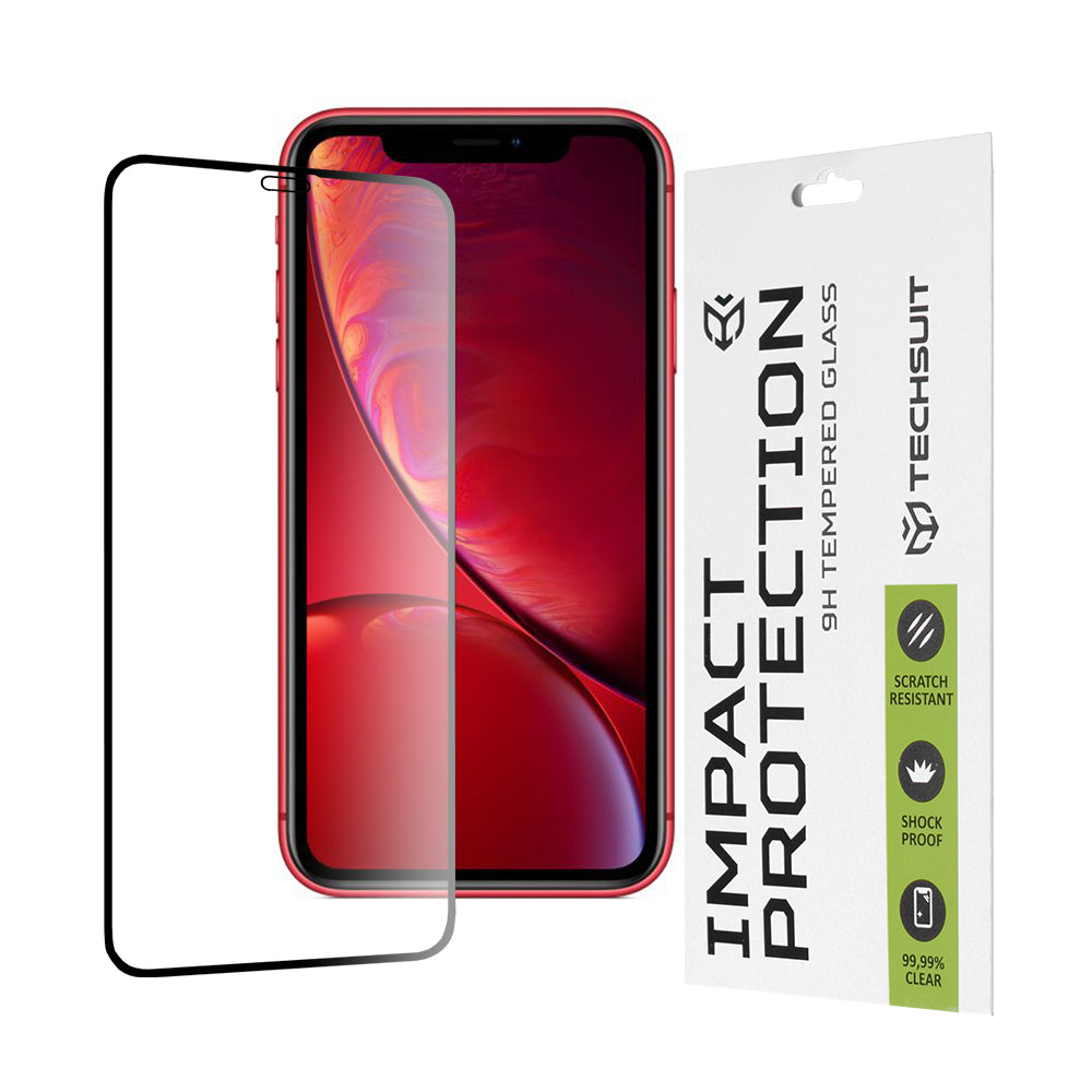Techsuit Displayschutzfolie für Apple iPhone 11 / XR, gehärtetes Glas, Full Glue, 111D, Schwarz