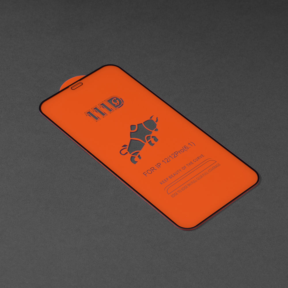 Techsuit Displayschutzfolie für Apple iPhone 12 / 12 Pro, gehärtetes Glas, Full Glue, 111D, Schwarz