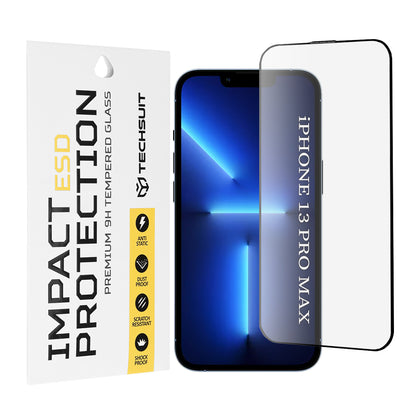 Techsuit Displayschutzfolie für Apple iPhone 13 Pro Max, gehärtetes Glas, Full Glue, Schwarz