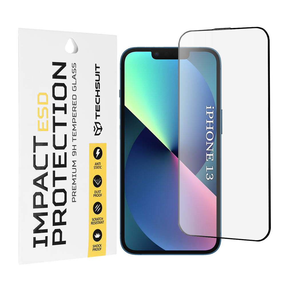 Film de protection d'écran Techsuit pour Apple iPhone 14 / 13 Pro / 13, Verre trempé, Full Glue, Noir