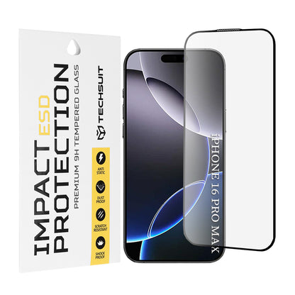 Techsuit Displayschutzfolie für Apple iPhone 16 Pro Max, gehärtetes Glas, Full Glue, schwarz
