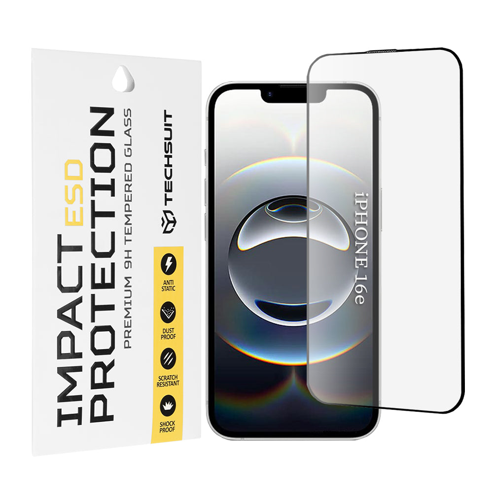 Film de protection d'écran Techsuit pour Apple iPhone 17e / 16e, Verre trempé, Full Glue, Noir