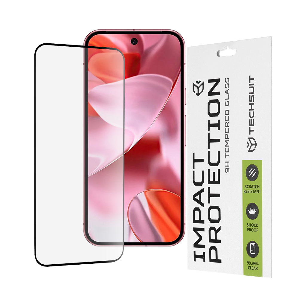 Film de protection d'écran Techsuit pour Google Pixel 9 / 9 Pro, Verre trempé, Full Glue, 111D, Noir