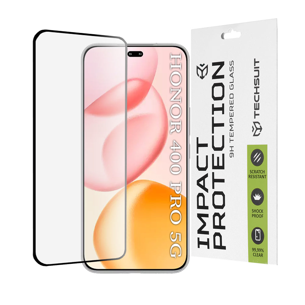 Techsuit Screen Protector Film for Honor 400 Pro, Tempered Glass, Full Glue, 111D, Black