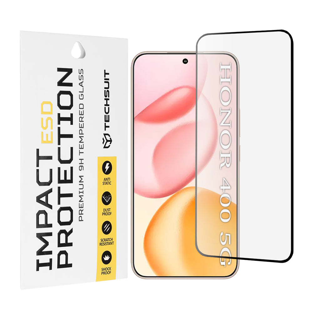 Techsuit Displayschutzfolie für Honor 400, gehärtetes Glas, Full Glue, Schwarz