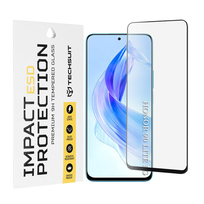 Techsuit Displayschutzfolie für Honor 90 Lite, gehärtetes Glas, Full Glue, schwarz