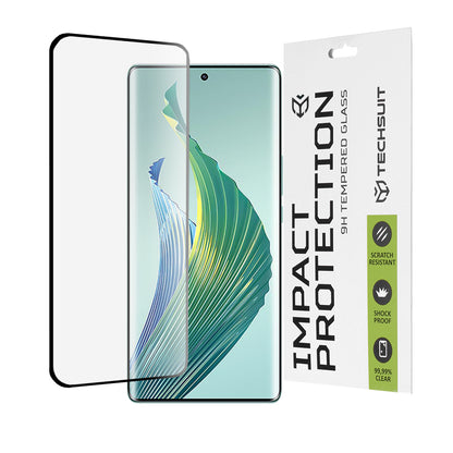 Techsuit Displayschutzfolie für Honor Magic5 Lite, gehärtetes Glas, Full Glue, 111D, Schwarz