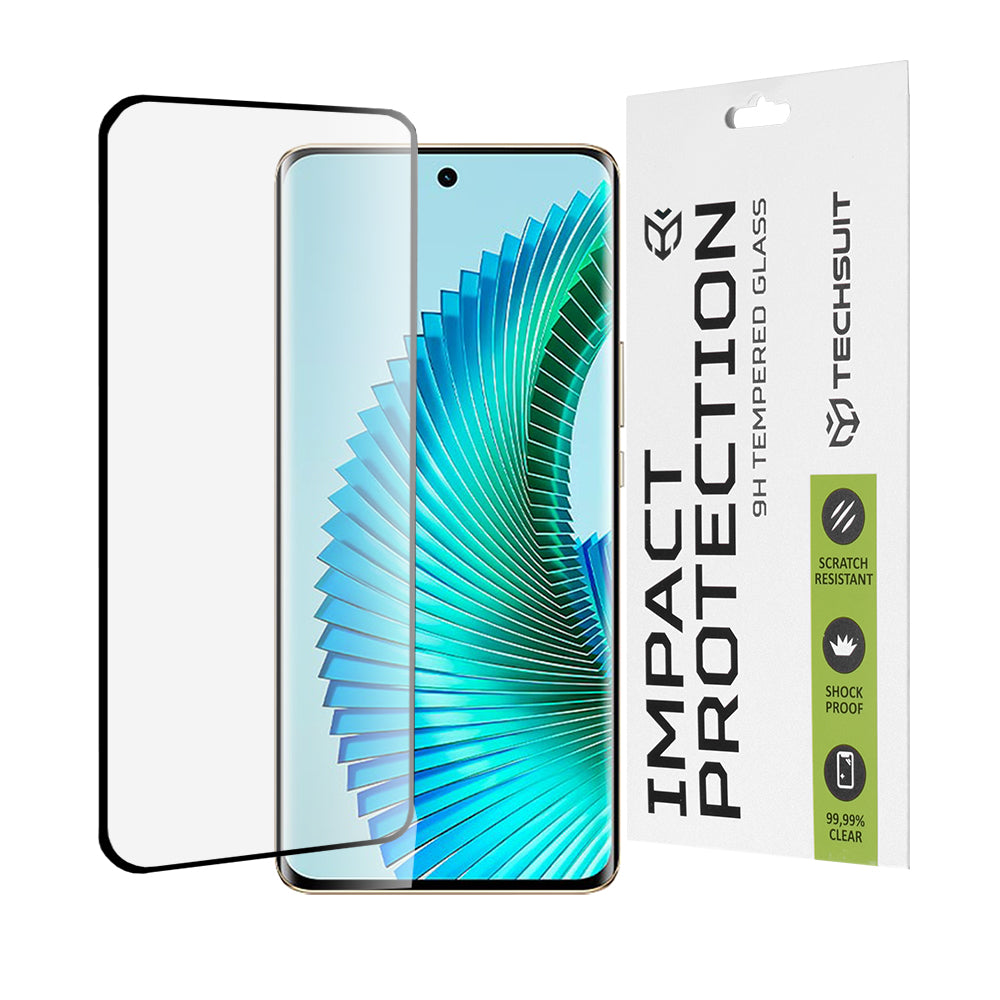 Techsuit Displayschutzfolie für Honor Magic6 Lite, gehärtetes Glas, Full Glue, 111D, Schwarz