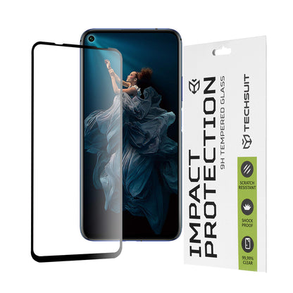 Techsuit Displayschutzfolie für Huawei Mate 30 Lite / nova 5T / Honor 20 / 20 Pro, gehärtetes Glas, Full Glue, 111D, Schwarz